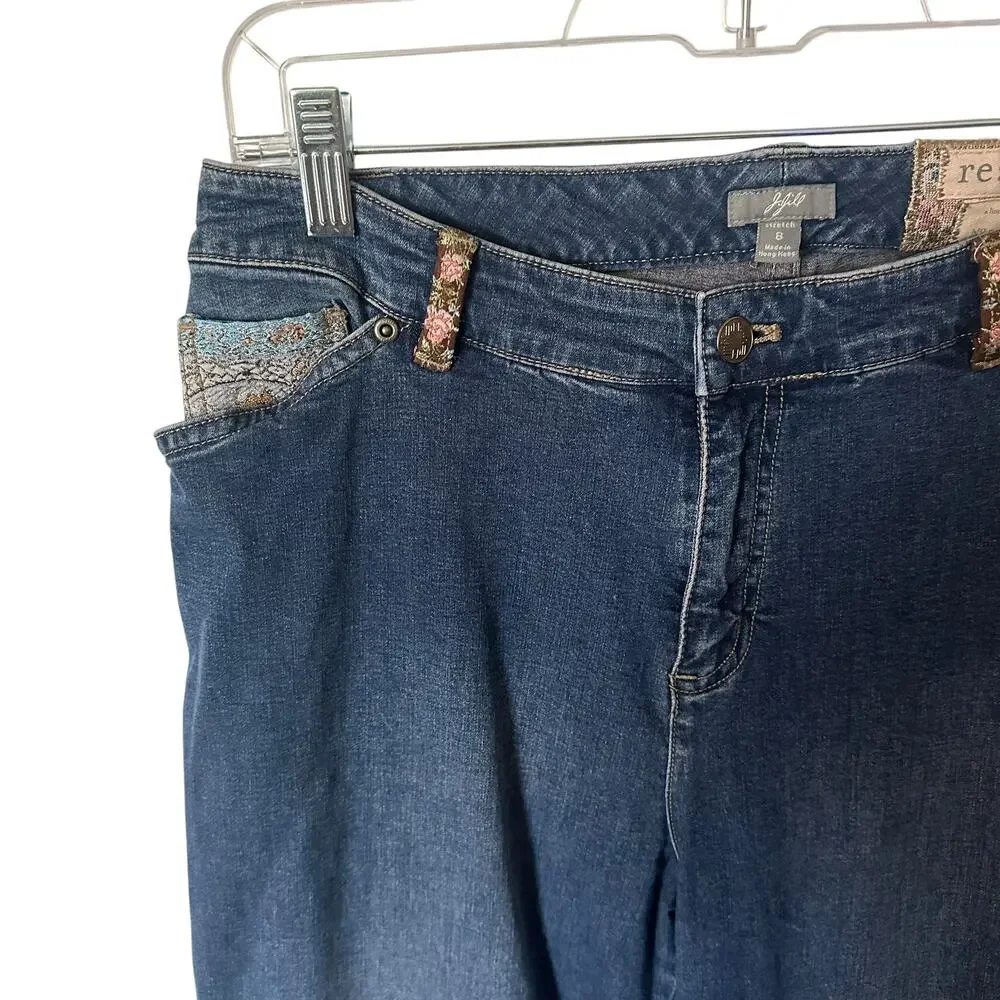 J. Jill Festival Patch Jeans Womens Size 8 Blue Stretch Boho Limited Edition